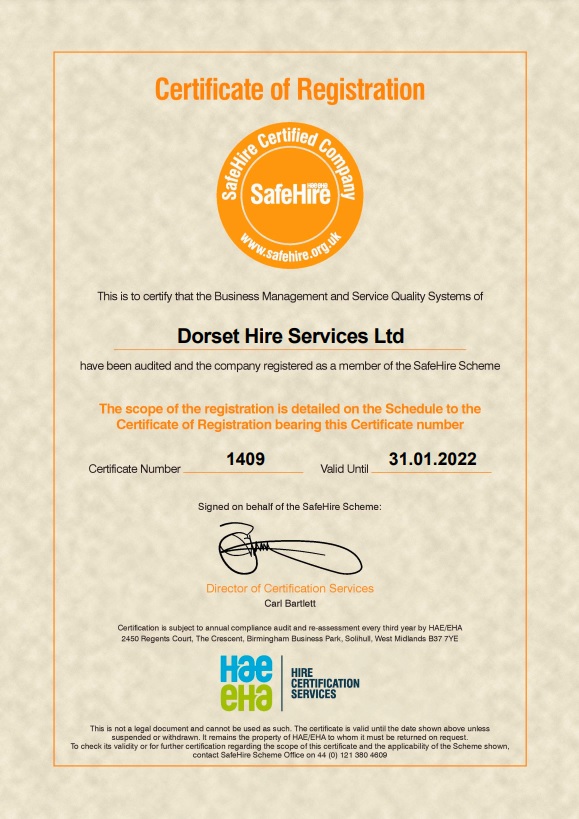 Dorset Hire Services passes SafeHire inspection